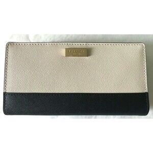 New Kate Spade Stacy Laurel Way Leather wallet Soft Porcelain / Black